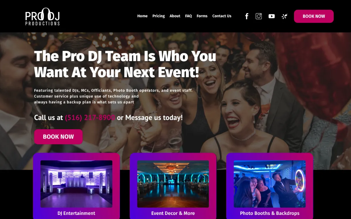 Pro DJ Productions homepage before the redesign