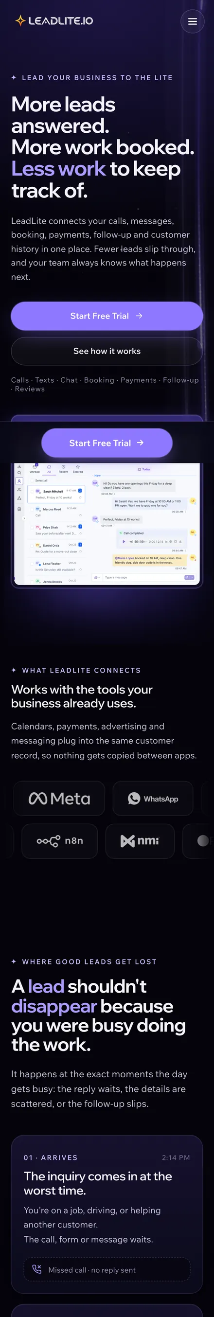 LeadLite website on a phone