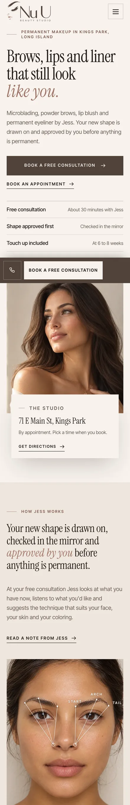 Nu U Beauty Studio’s site on a phone, built by Chris at Wizard Web Service