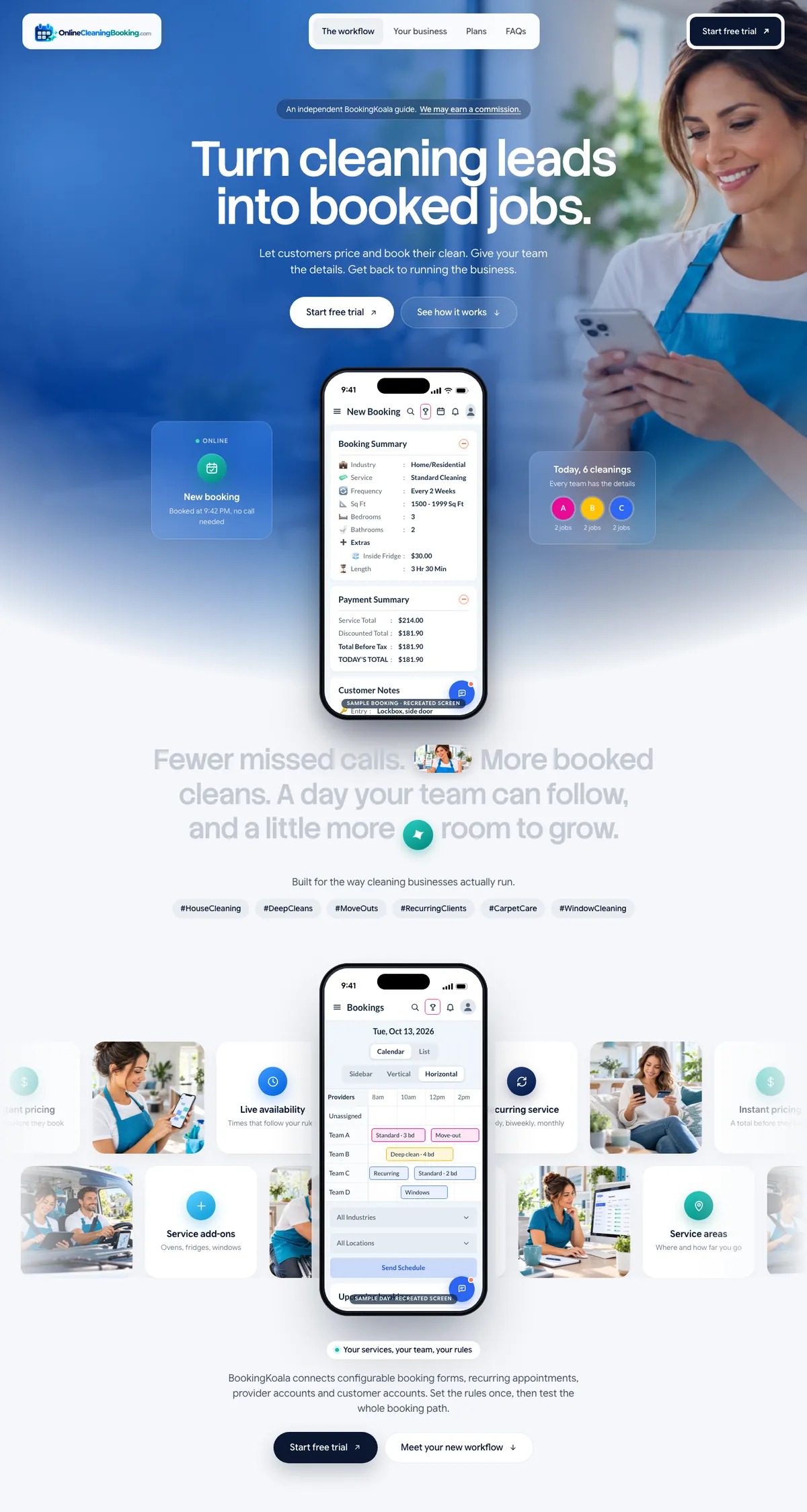Online Cleaning Booking website on desktop