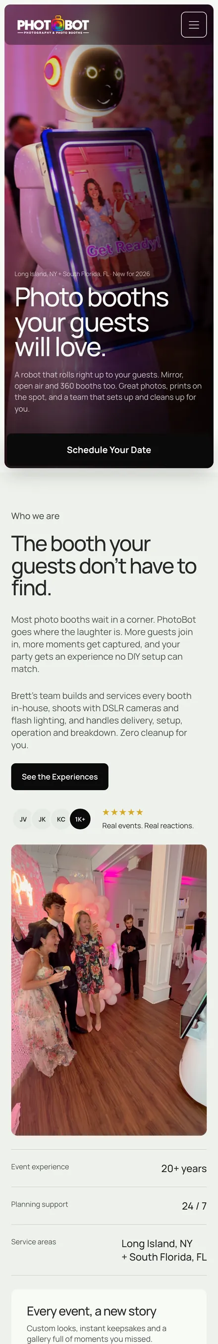 PhotoBot Photography website on a phone